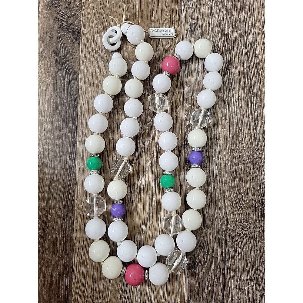 ANGELA CAPUTI Giuggiu White Beaded Resin Necklace 80's Chunky Statement Jewelry